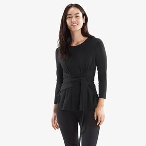 MM LaFleur‎ The Walker Top - Knit Crepe Black Tie Waist Long Sleeve Top Size S